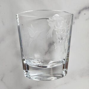 Teleflora lead crystal hummingbird floral clear glass vase Czech Republic short